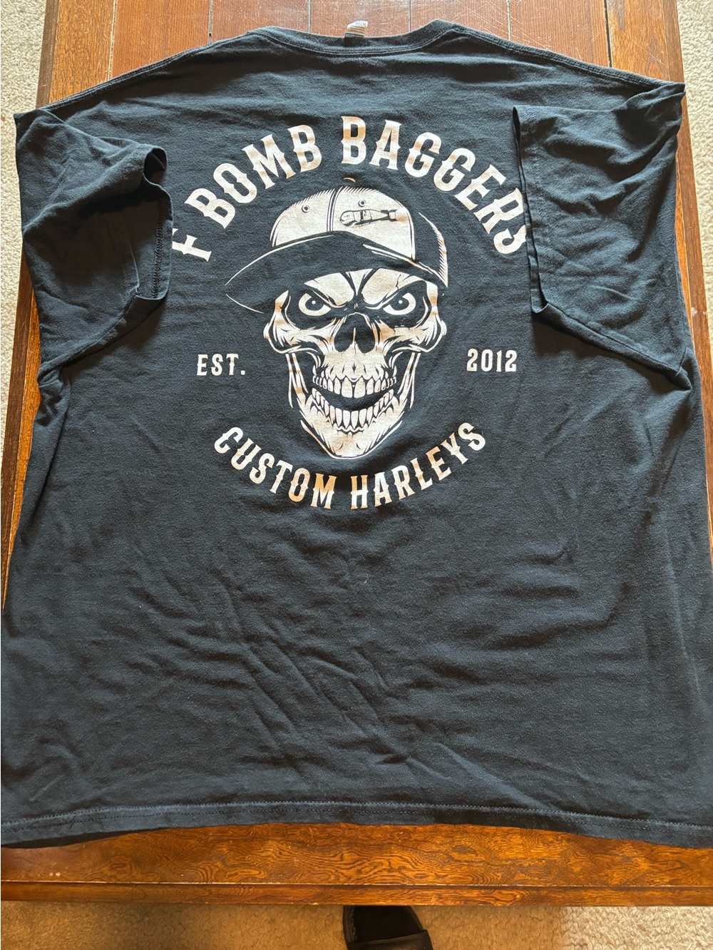 F Bomb Baggers Men’s 2XL Biker Skull Graphic Tee Motorcycle Double Sided